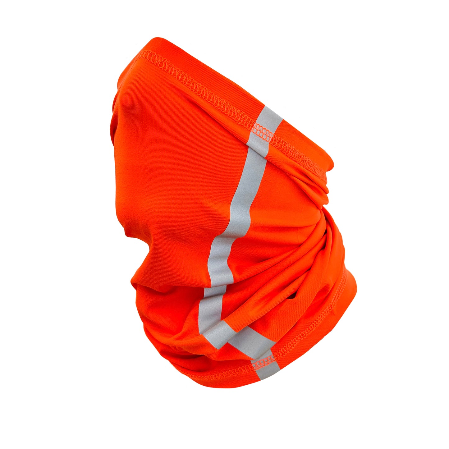 high vis orange neck gaiter with reflective strip