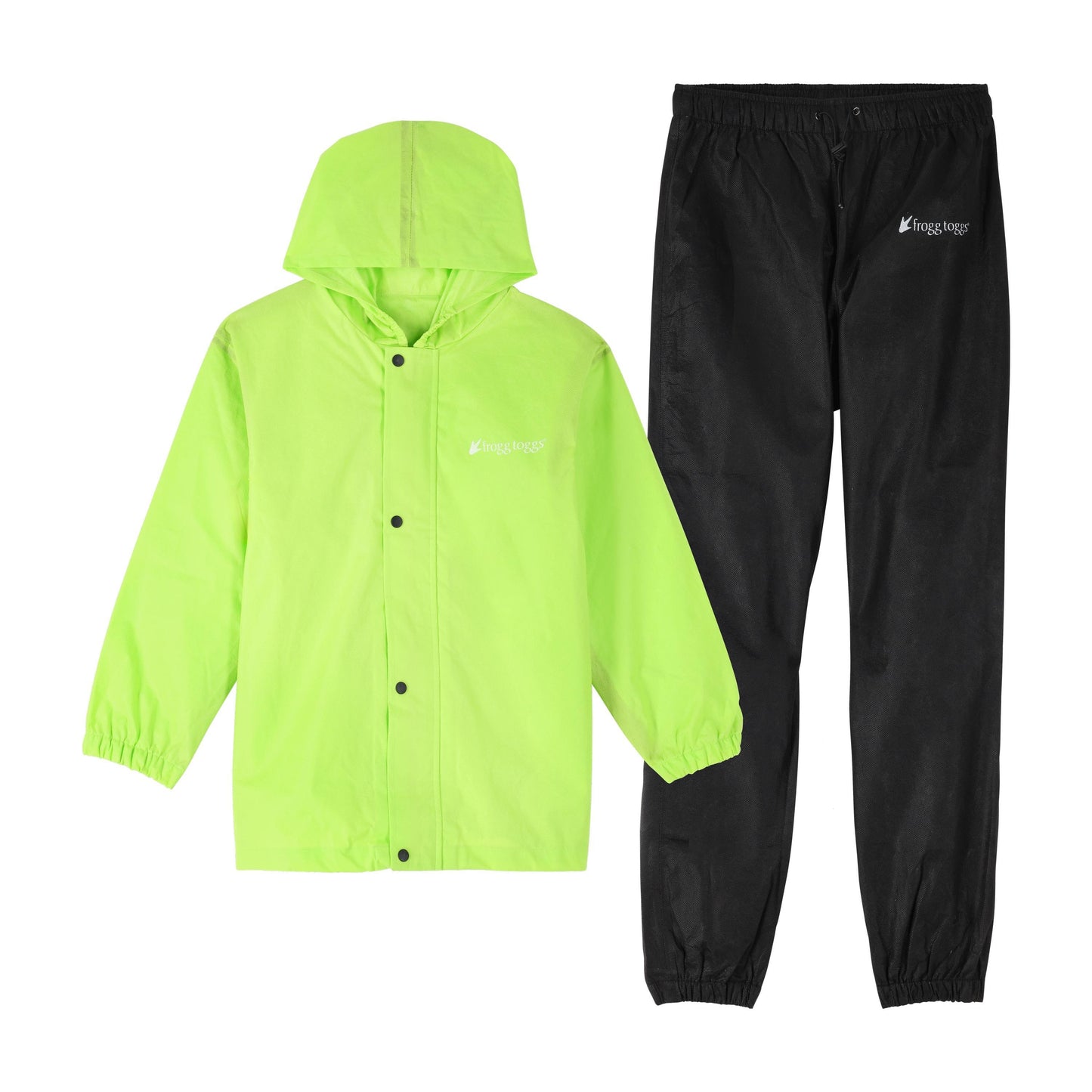 Frogg Toggs® Polly Woggs® Waterproof Youth Rain Suit Black and High Vis Green / LG