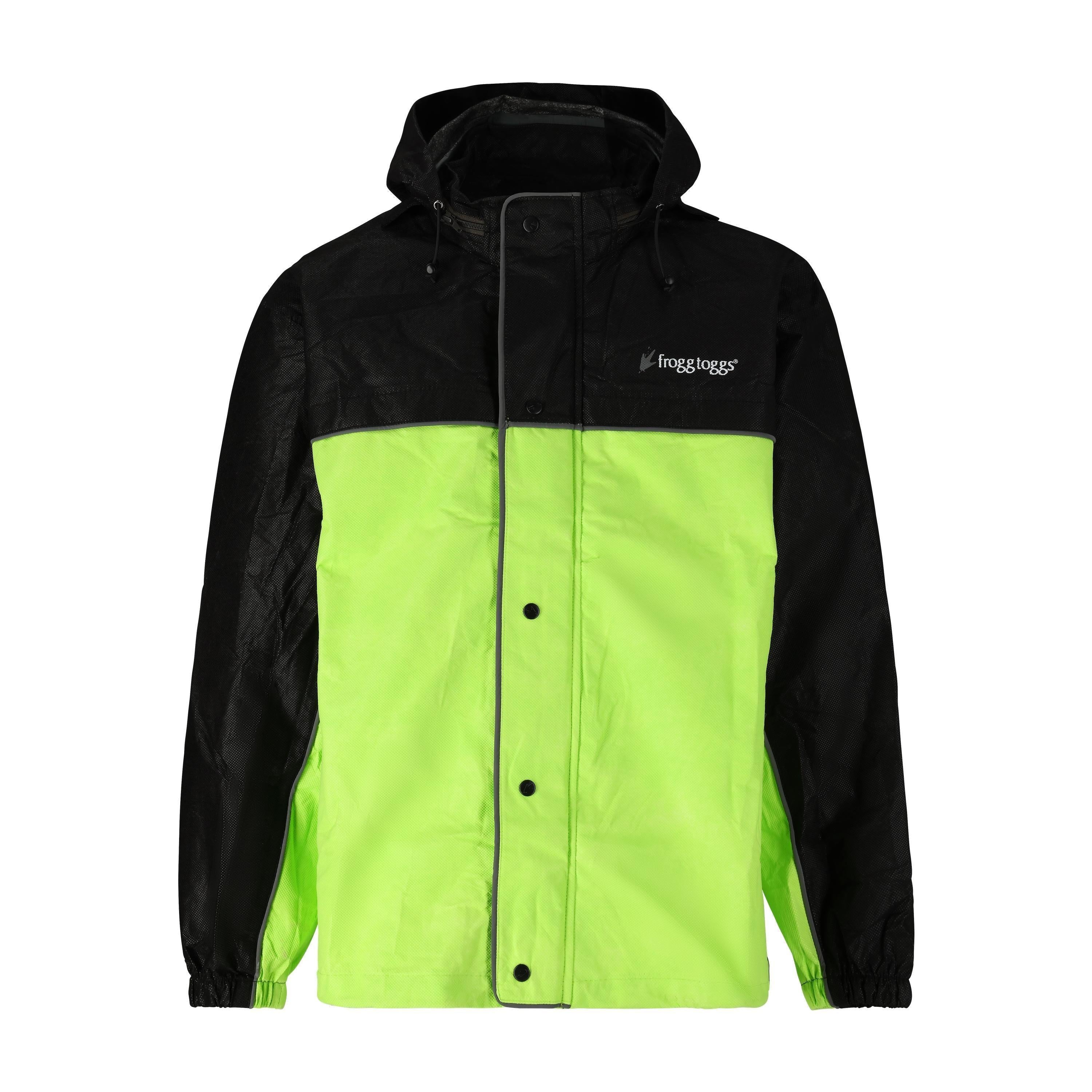 Frogg Toggs® Men's Road Toad Reflective Jacket Black and High Vis Green / LG