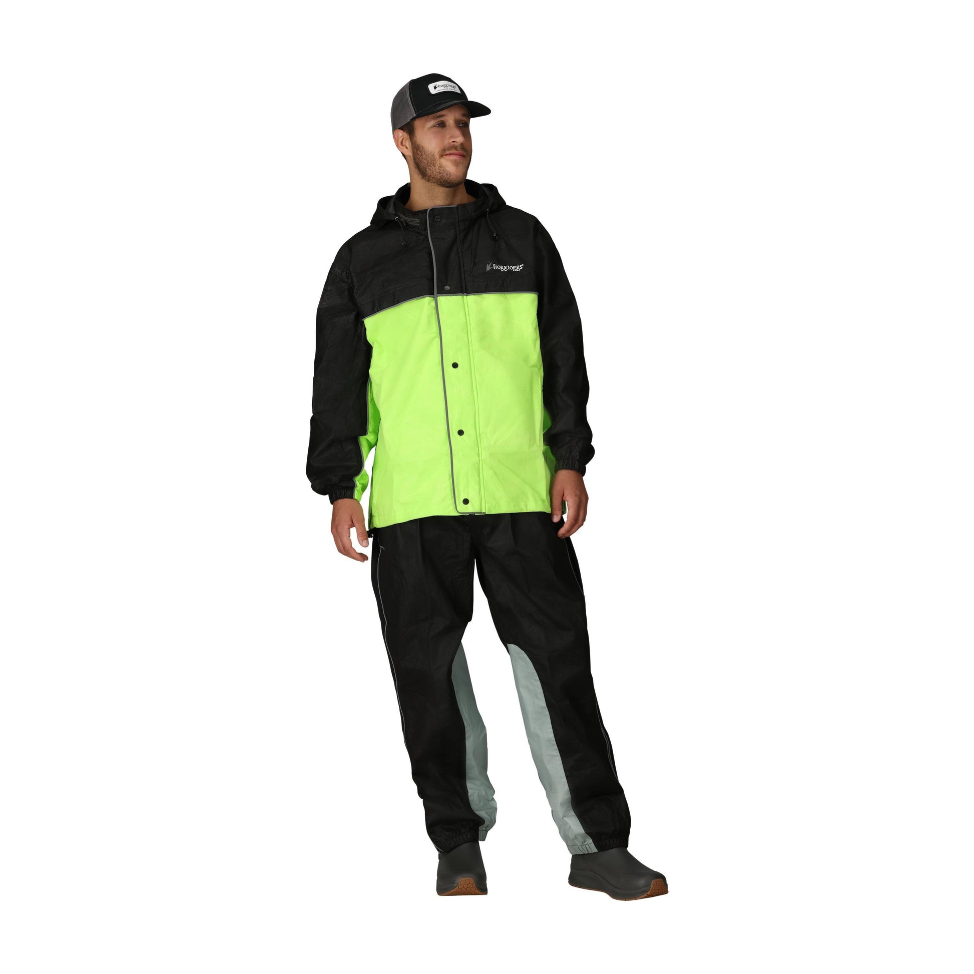 Frogg Toggs® Men's Road Toad Reflective Jacket Black and High Vis Green / LG