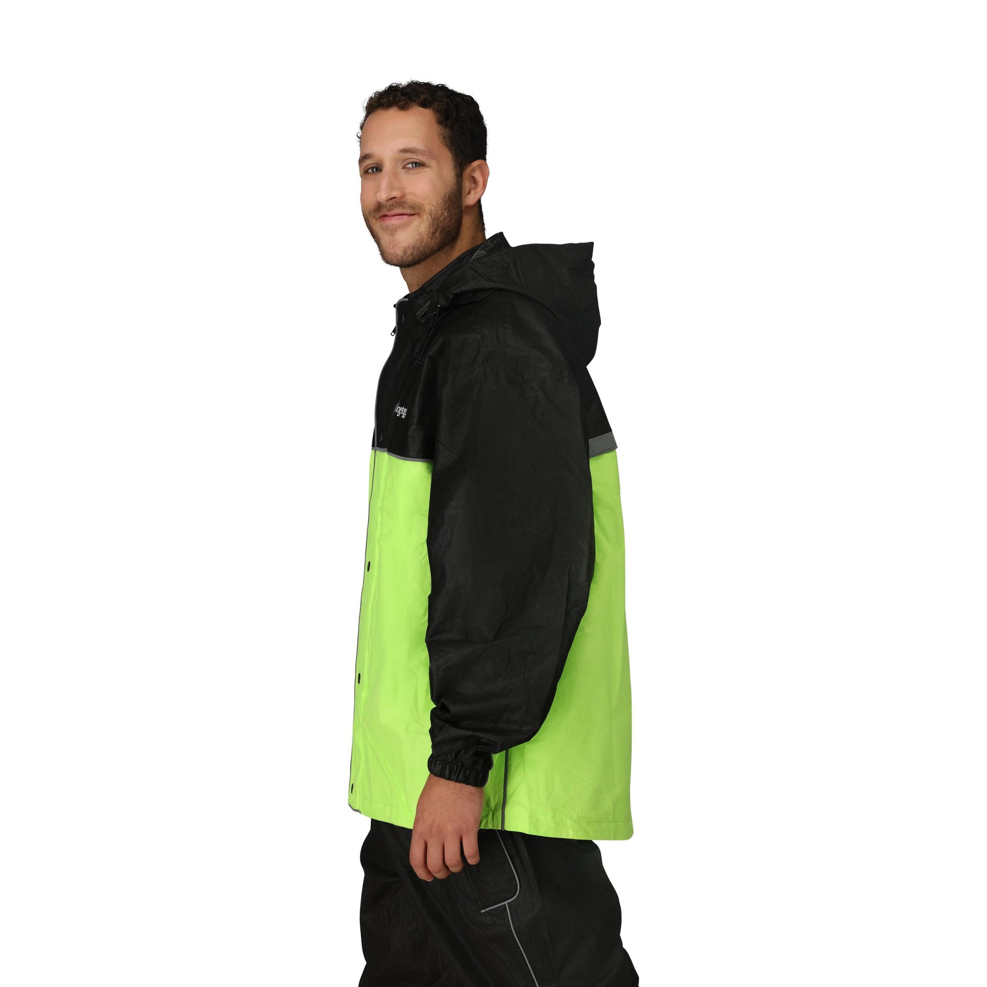 Frogg Toggs® Men's Road Toad Reflective Jacket Black and High Vis Green / LG