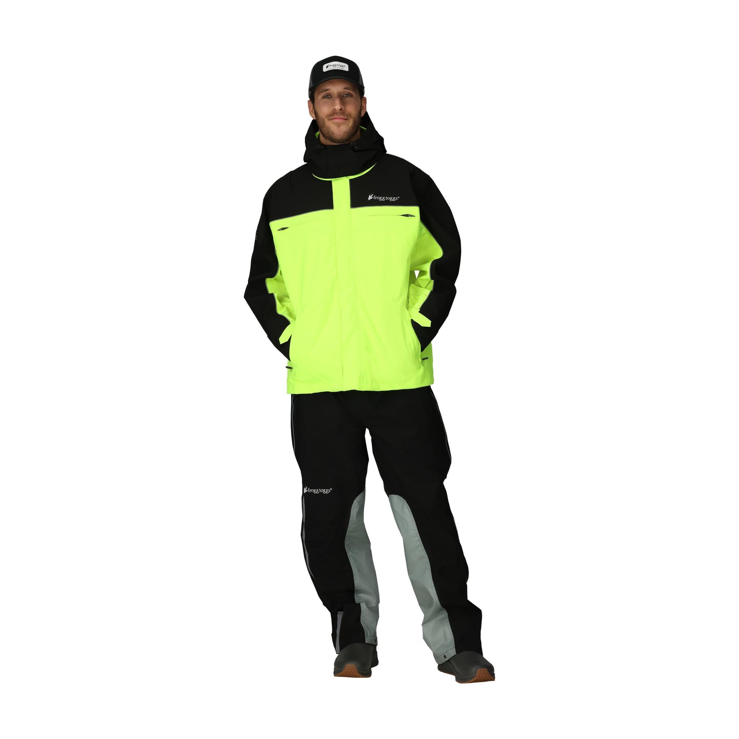 Frogg Toggs® Men's Pilot II Waterproof Cruiser Jacket Black and High Vis Green / LG