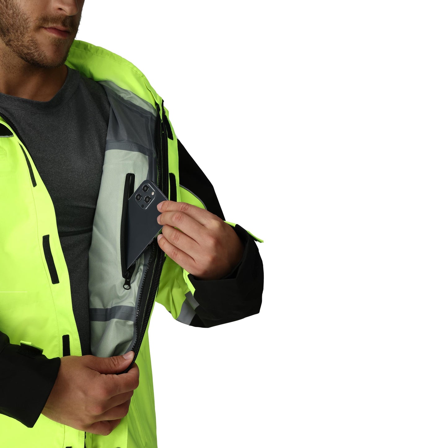 Frogg Toggs® Men's Pilot II Waterproof Cruiser Jacket Black and High Vis Green / LG