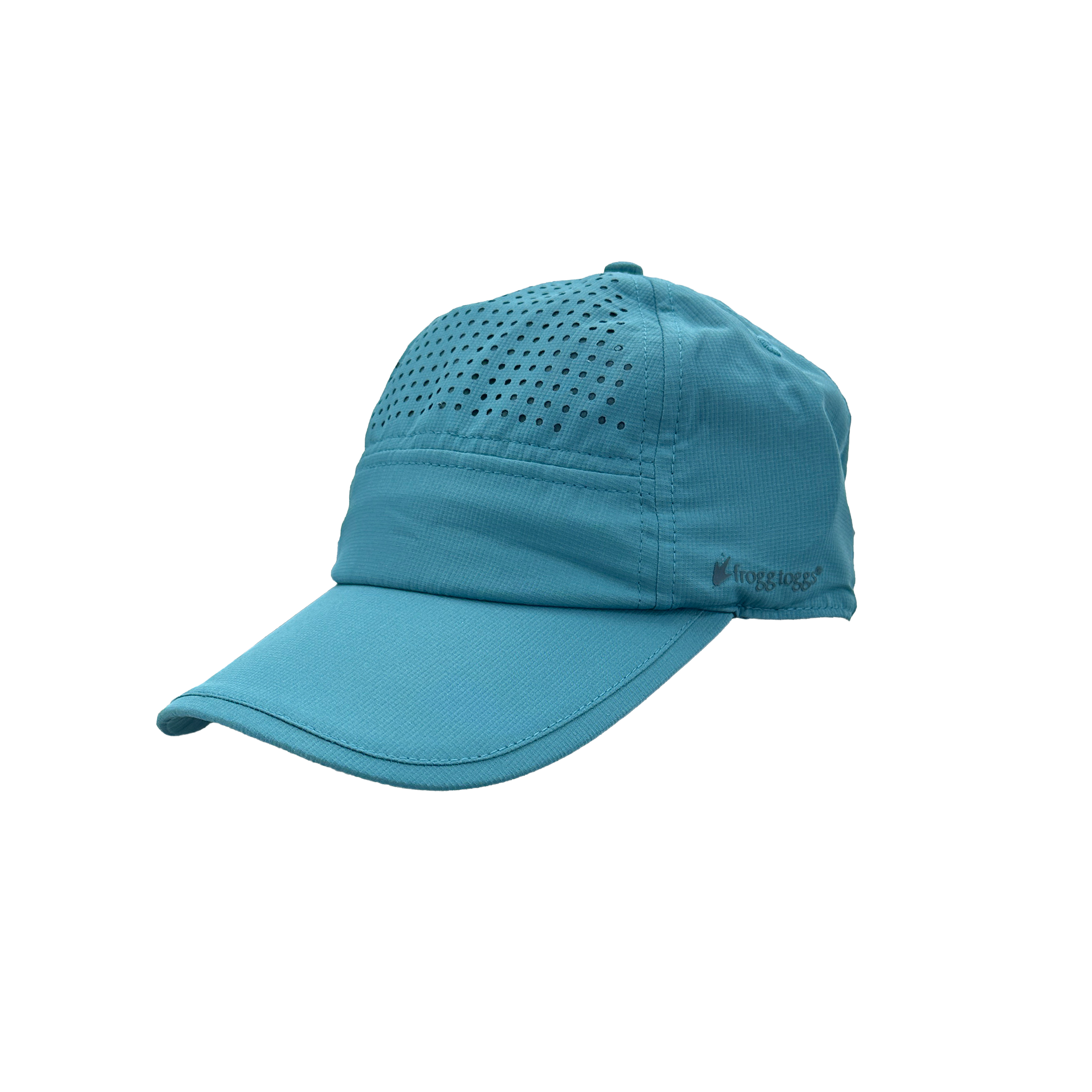 Blue cap with perforated design on a white background