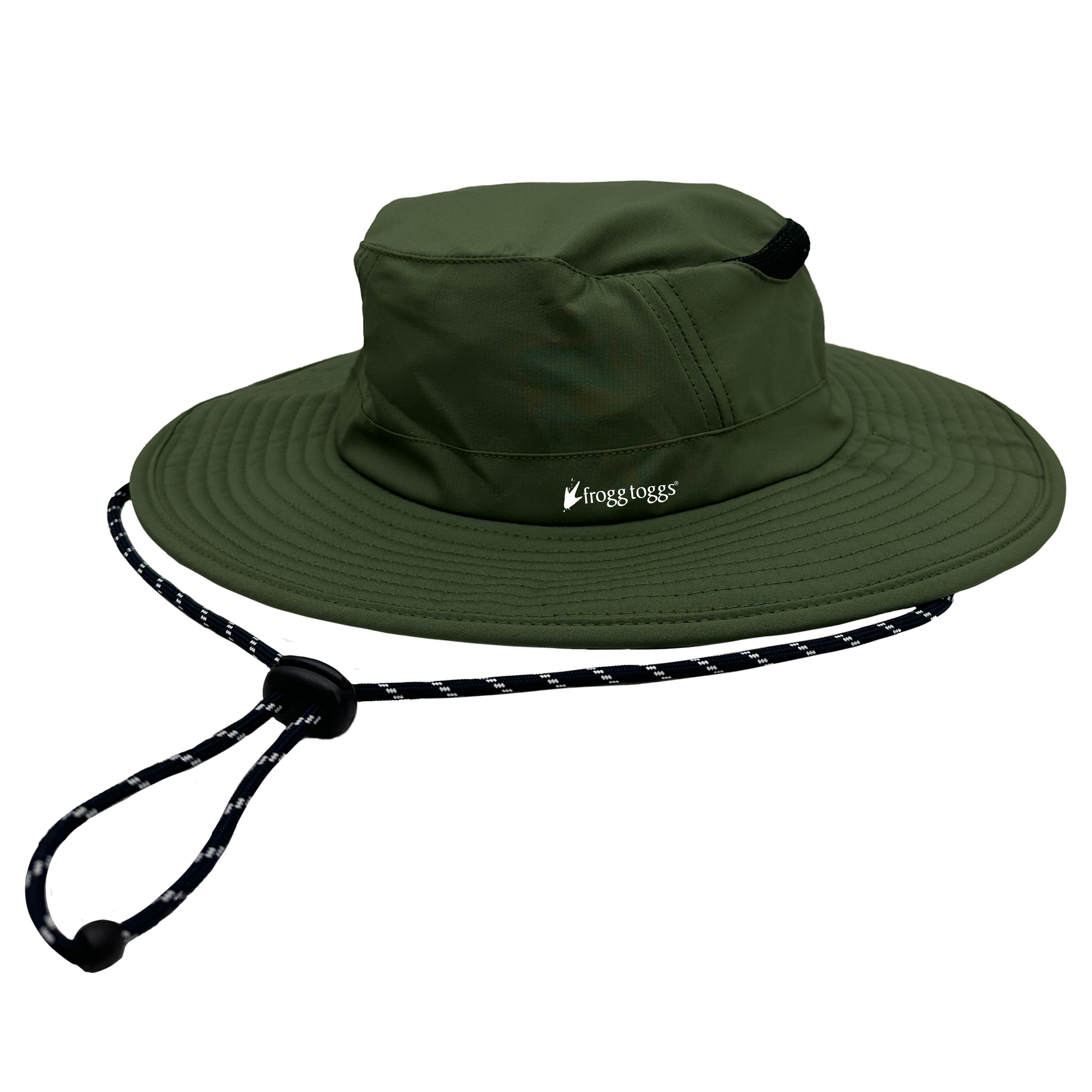 Green bucket hat with a rope on a white background