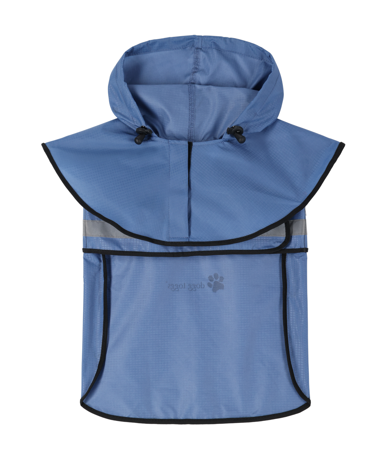 Blue rain poncho with a hood on a white background
