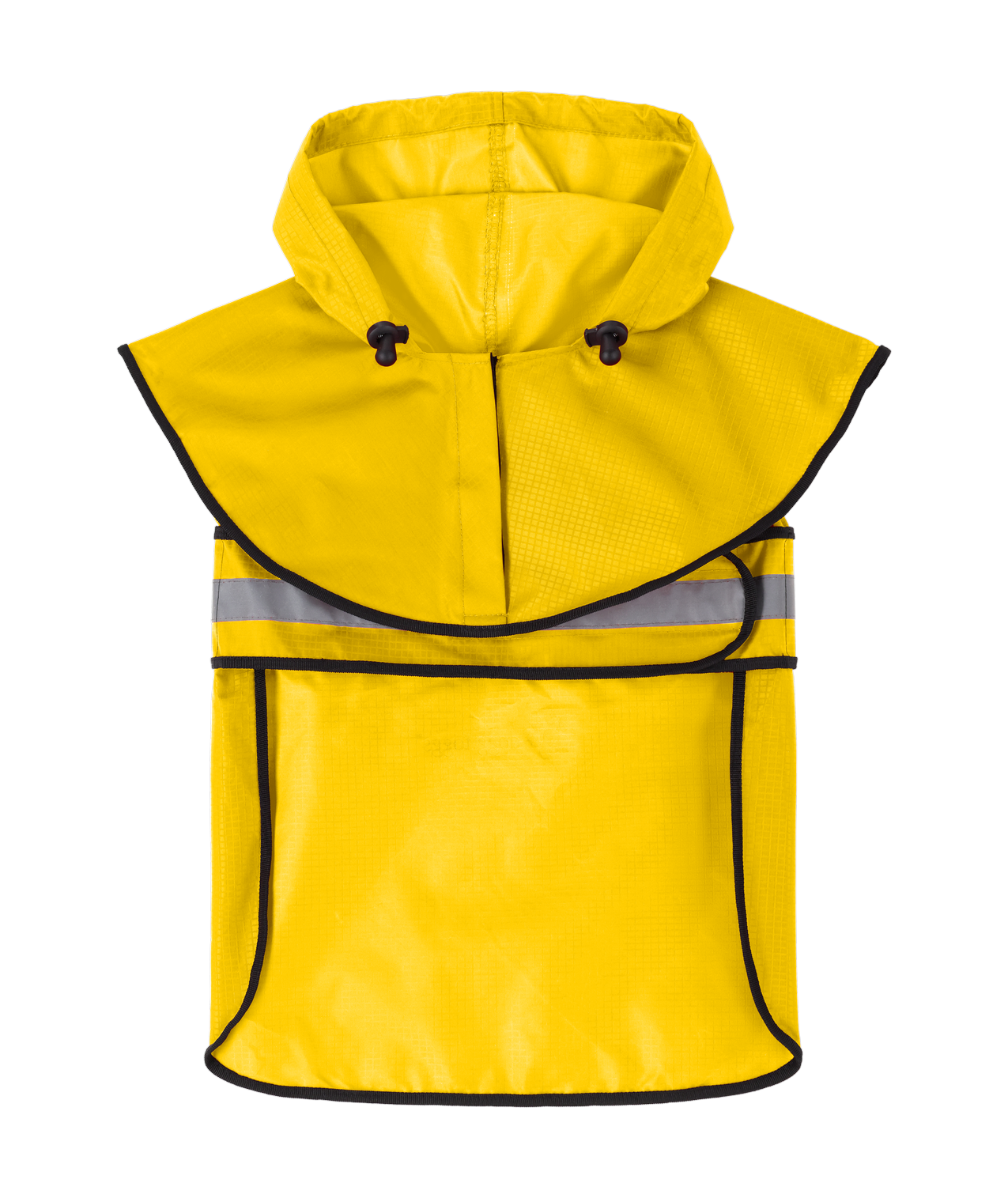 Yellow raincoat with reflective stripes on a white background