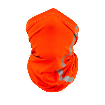high vis orange neck gaiter with reflective strip