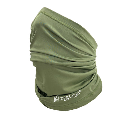Green neck gaiter with 'frogg toggs' logo on a white background