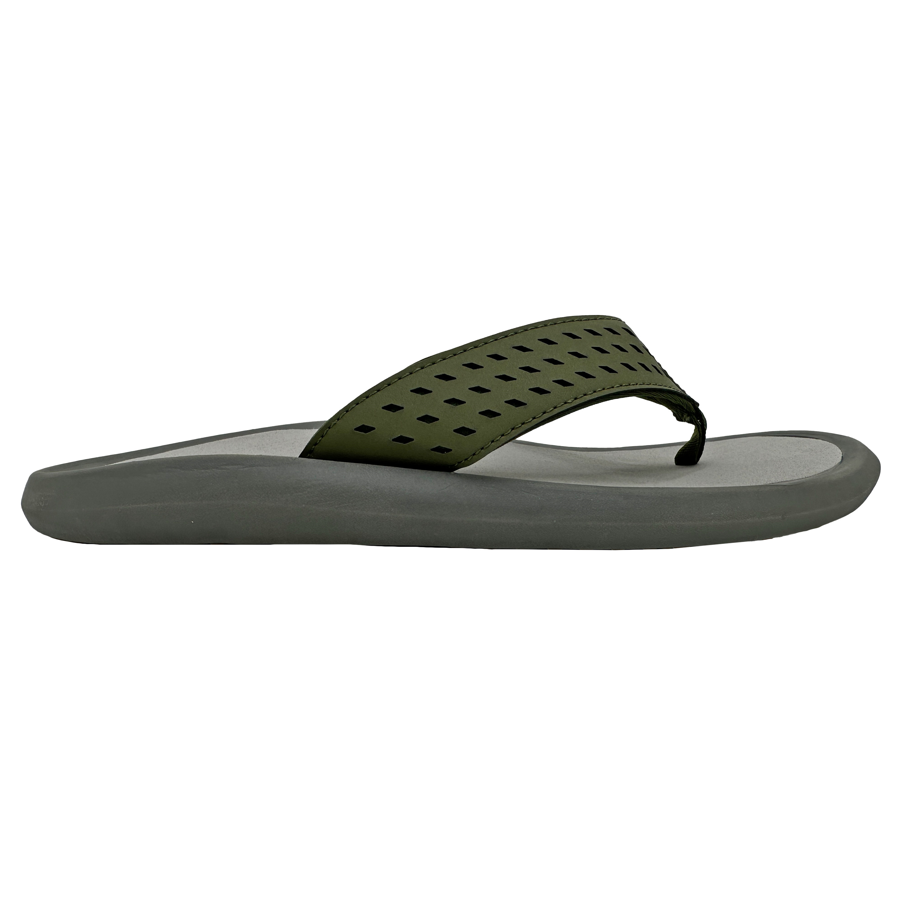 Green sandal with a gray sole on a white background