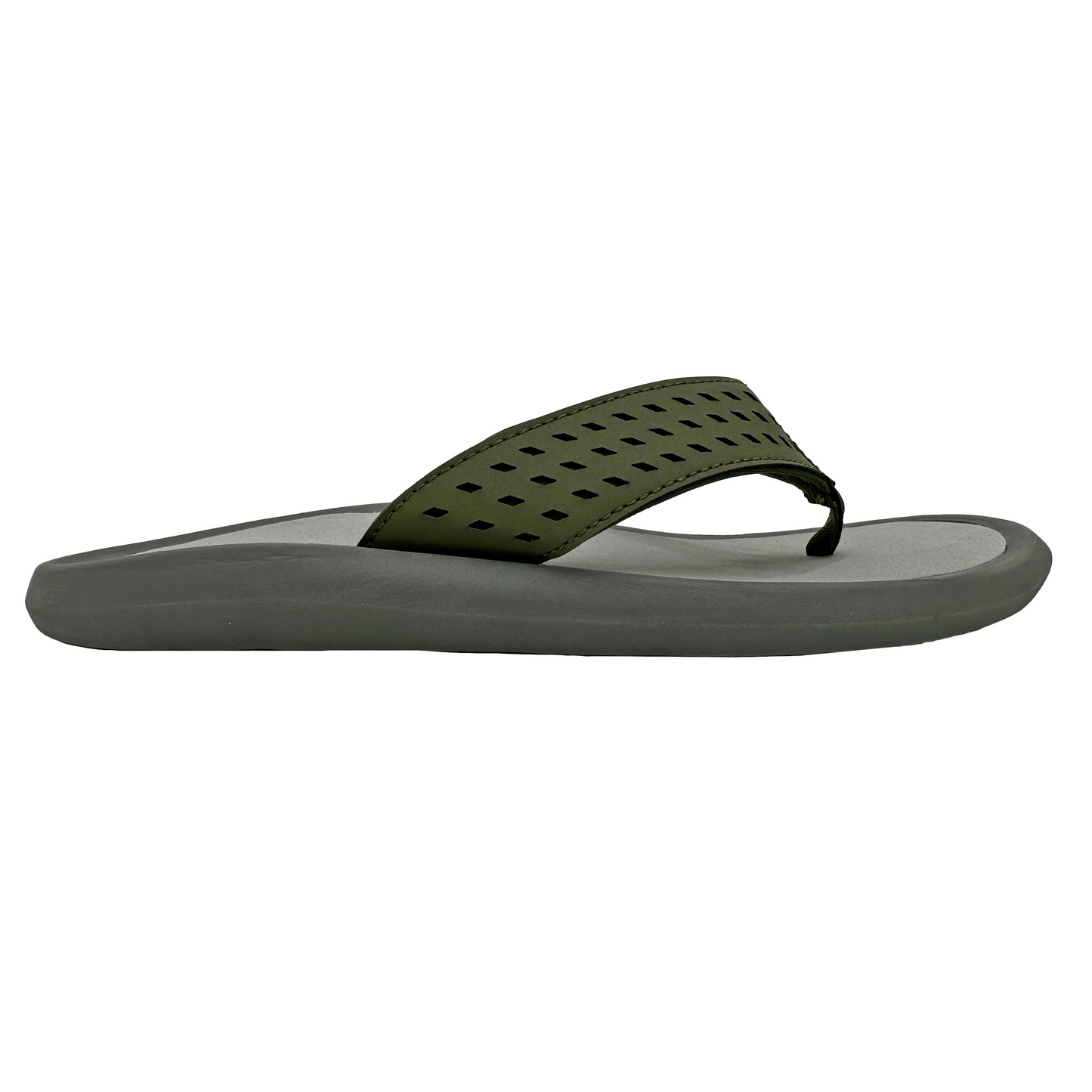 Green sandal with a gray sole on a white background