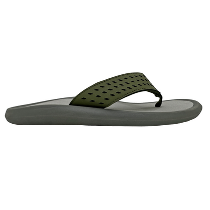 Green sandal with a gray sole on a white background