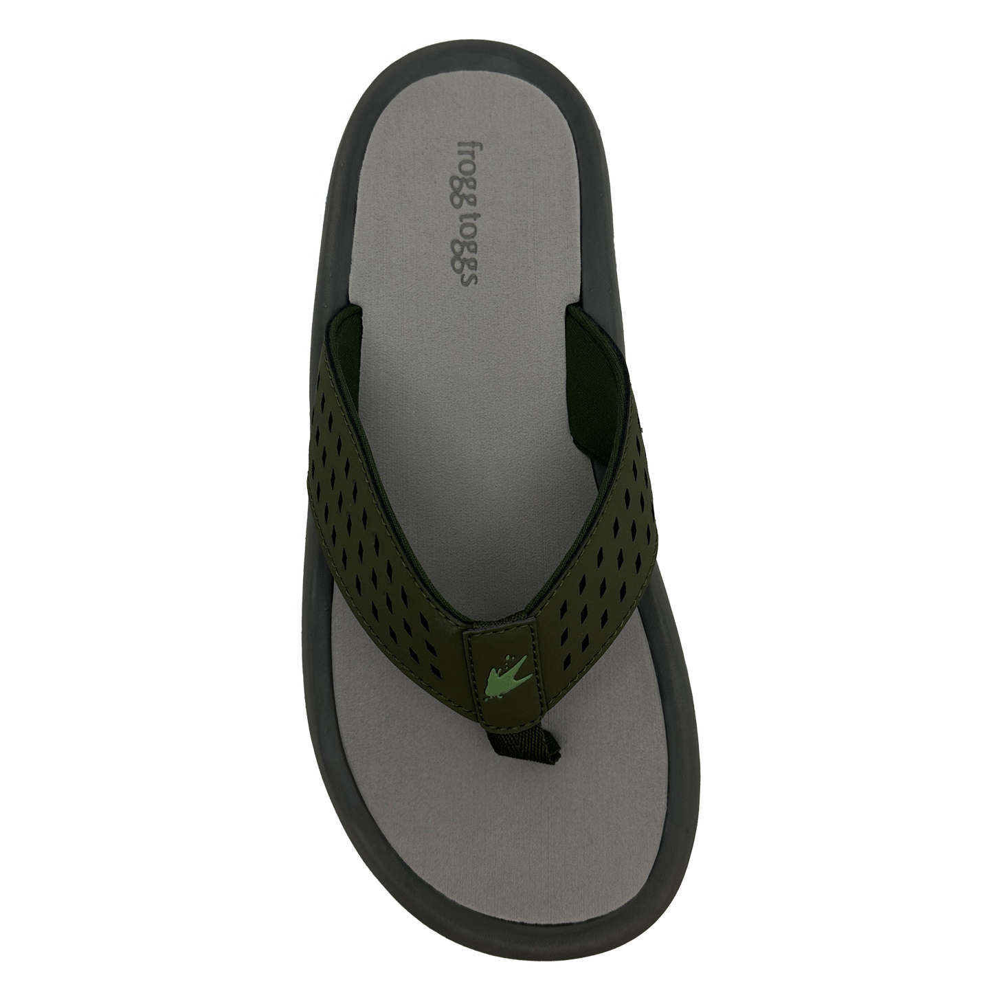 Green sandal with black strap on a white background