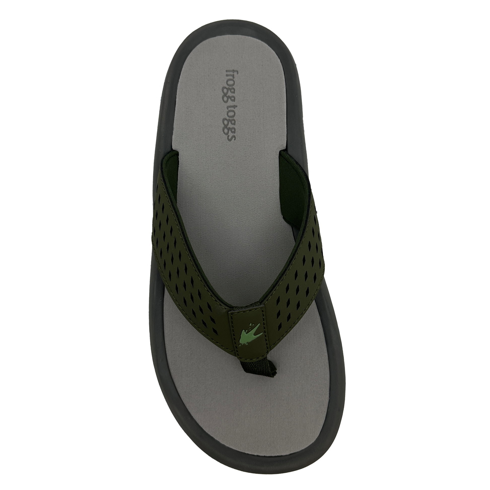 Green sandal with black strap on a white background