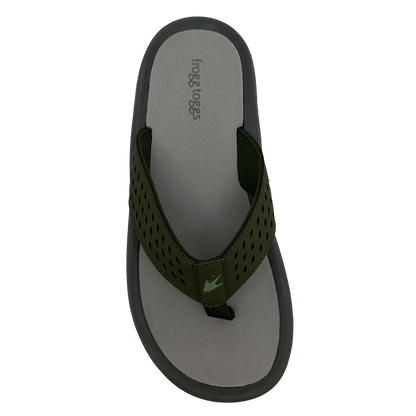 Green sandal with black strap on a white background