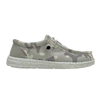 Gray camouflage shoe on a white background