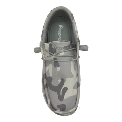 Camouflage-patterned loafer shoe on a white background