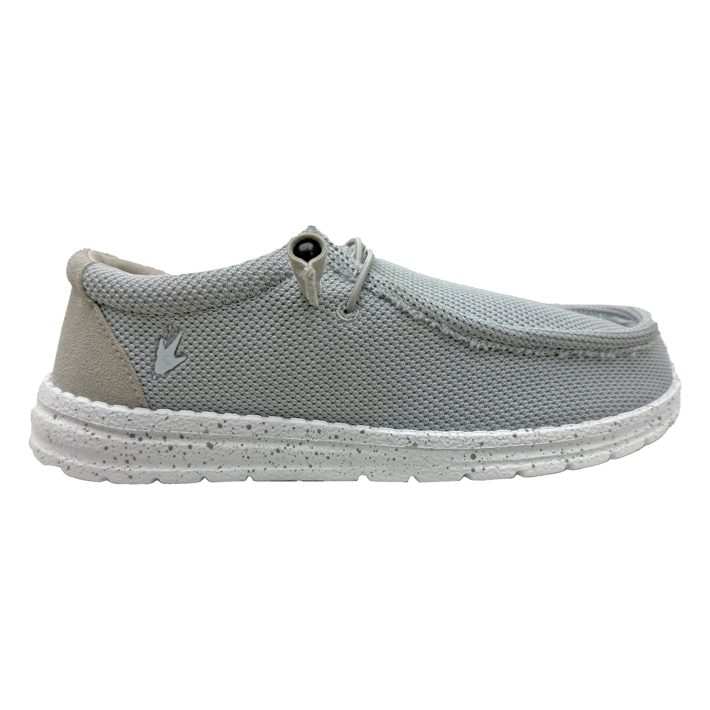 Gray casual shoe with white sole on a white background