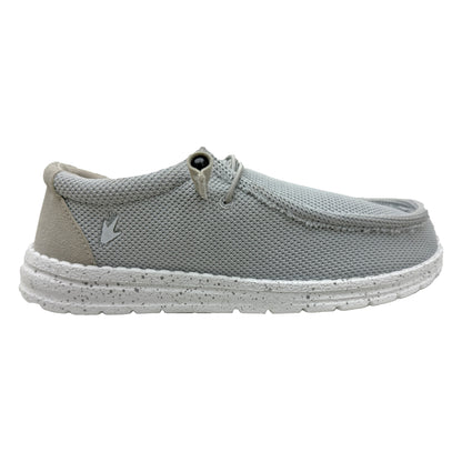 Gray casual shoe with white sole on a white background