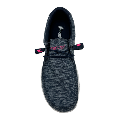 Dark gray slip-on shoe with a visible brand logo on a white background