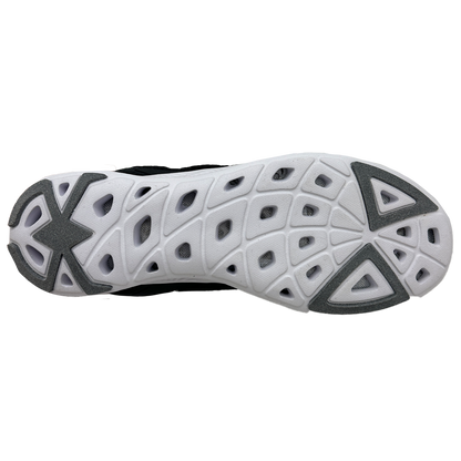 Close-up of a  shoe sole with a white and black design on a white background
