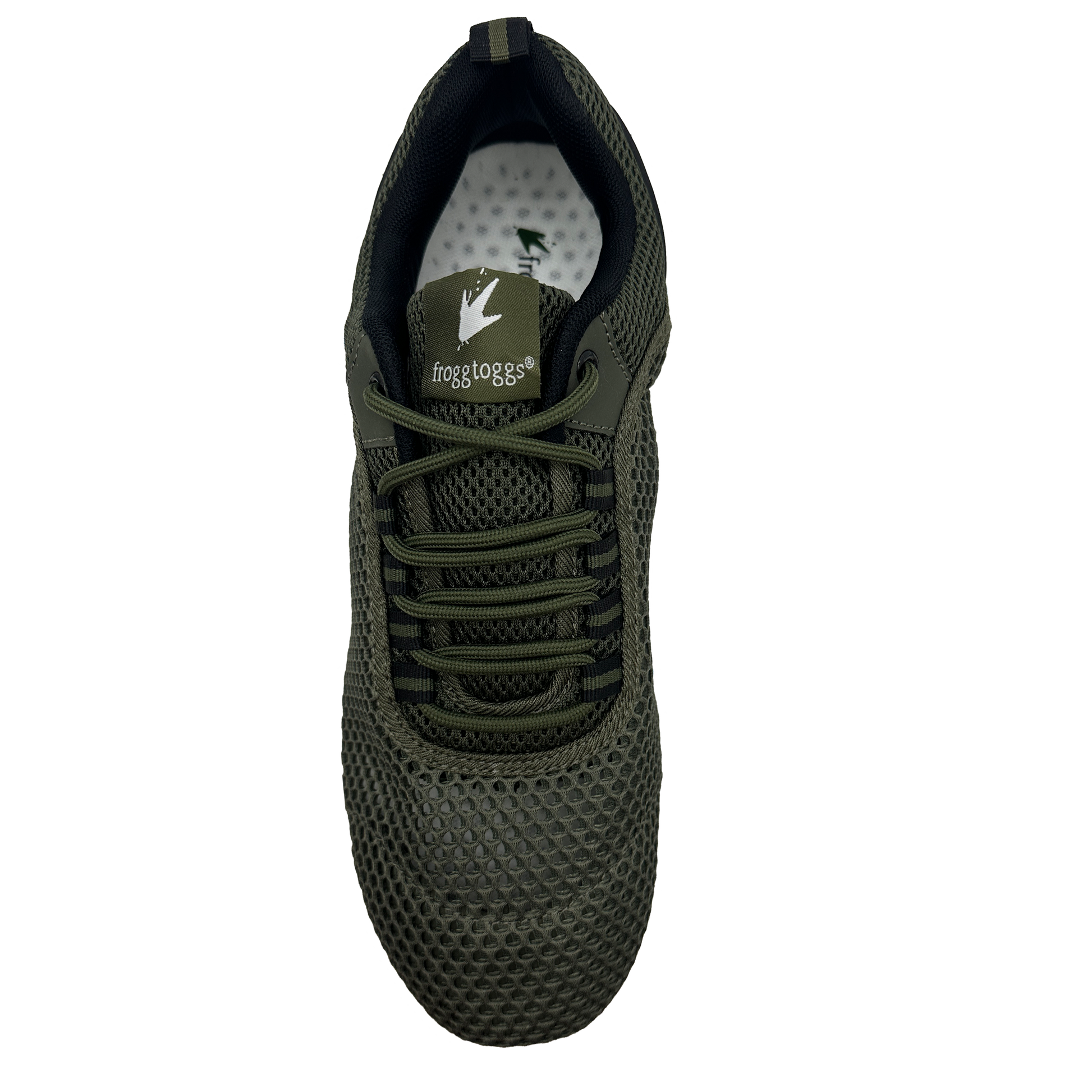 Green athletic water shoe with mesh design on a white background
