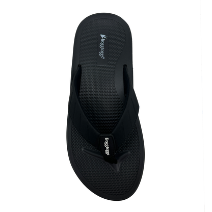 Black sandal with brand logo on a white background