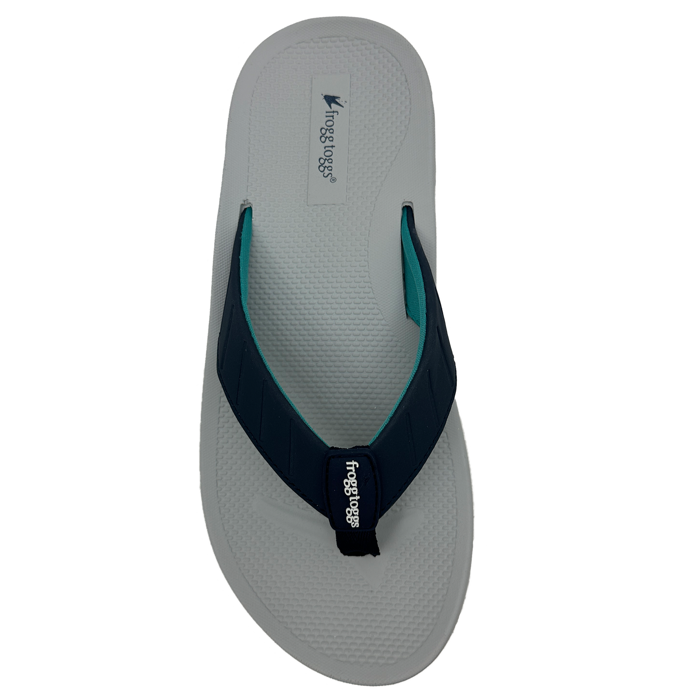 Gray sandal with a blue strap on a white background