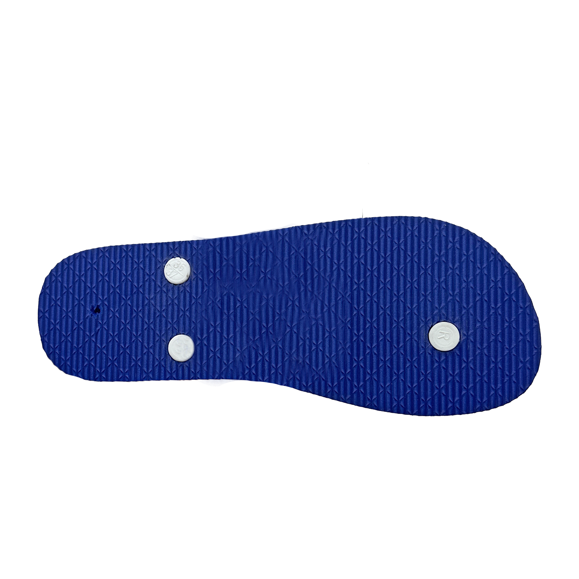 Blue shoe sole with white dots on a white background