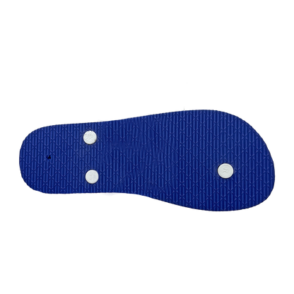 Blue shoe sole with white dots on a white background