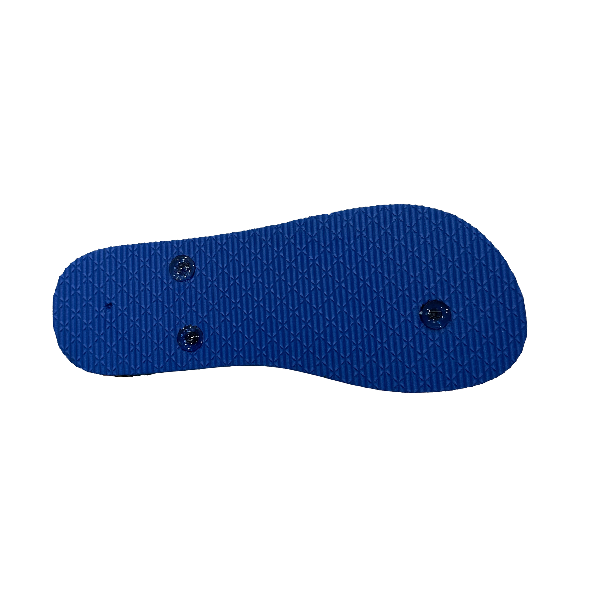Blue shoe sole with small black dots on a white background