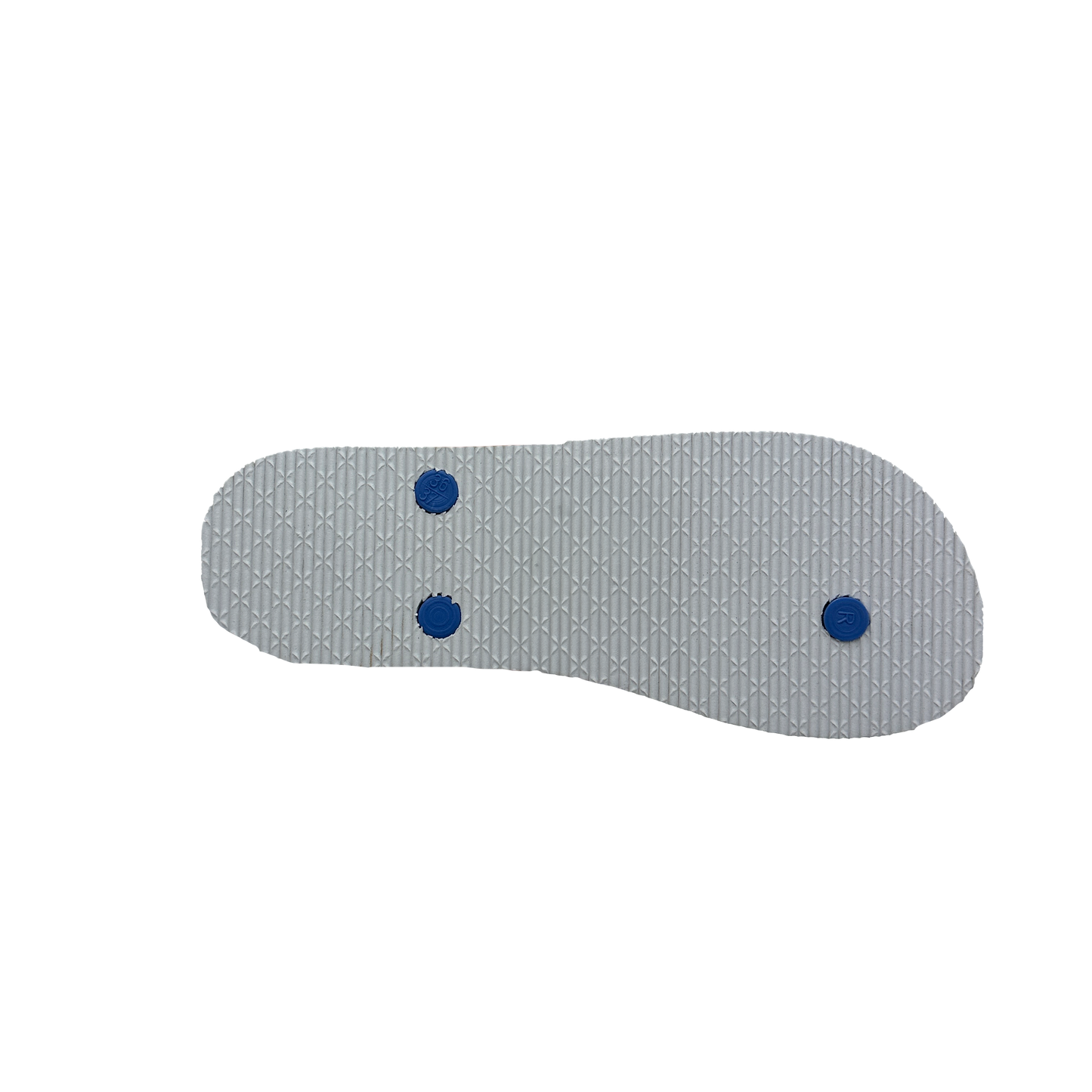 Gray shoe insole with blue dots on a white background