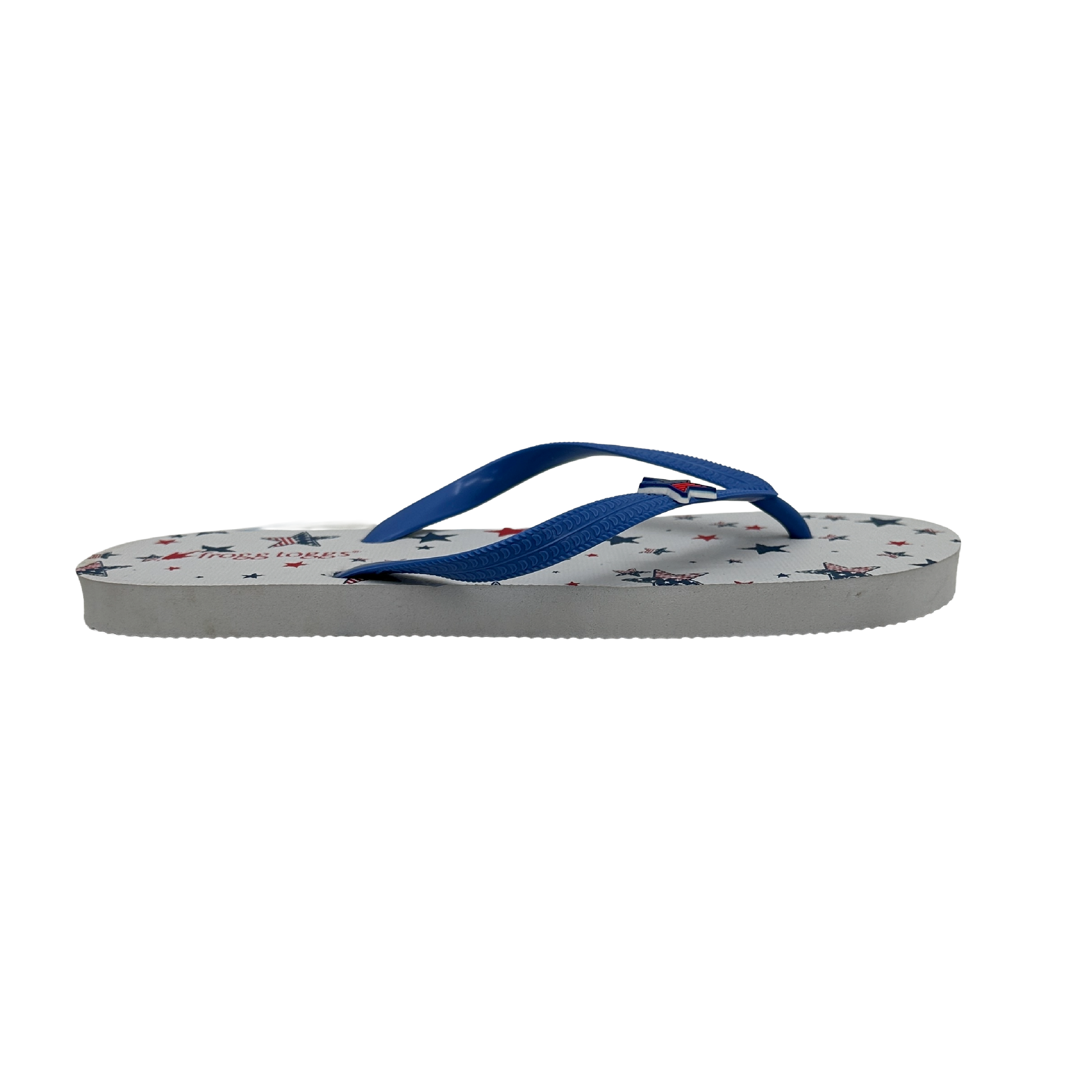 Flip-flop with blue strap on a white background