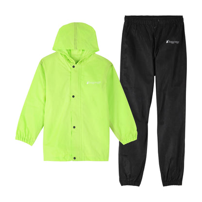 Frogg Toggs® Polly Woggs® Waterproof Youth Rain Suit Black and High Vis Green / LG