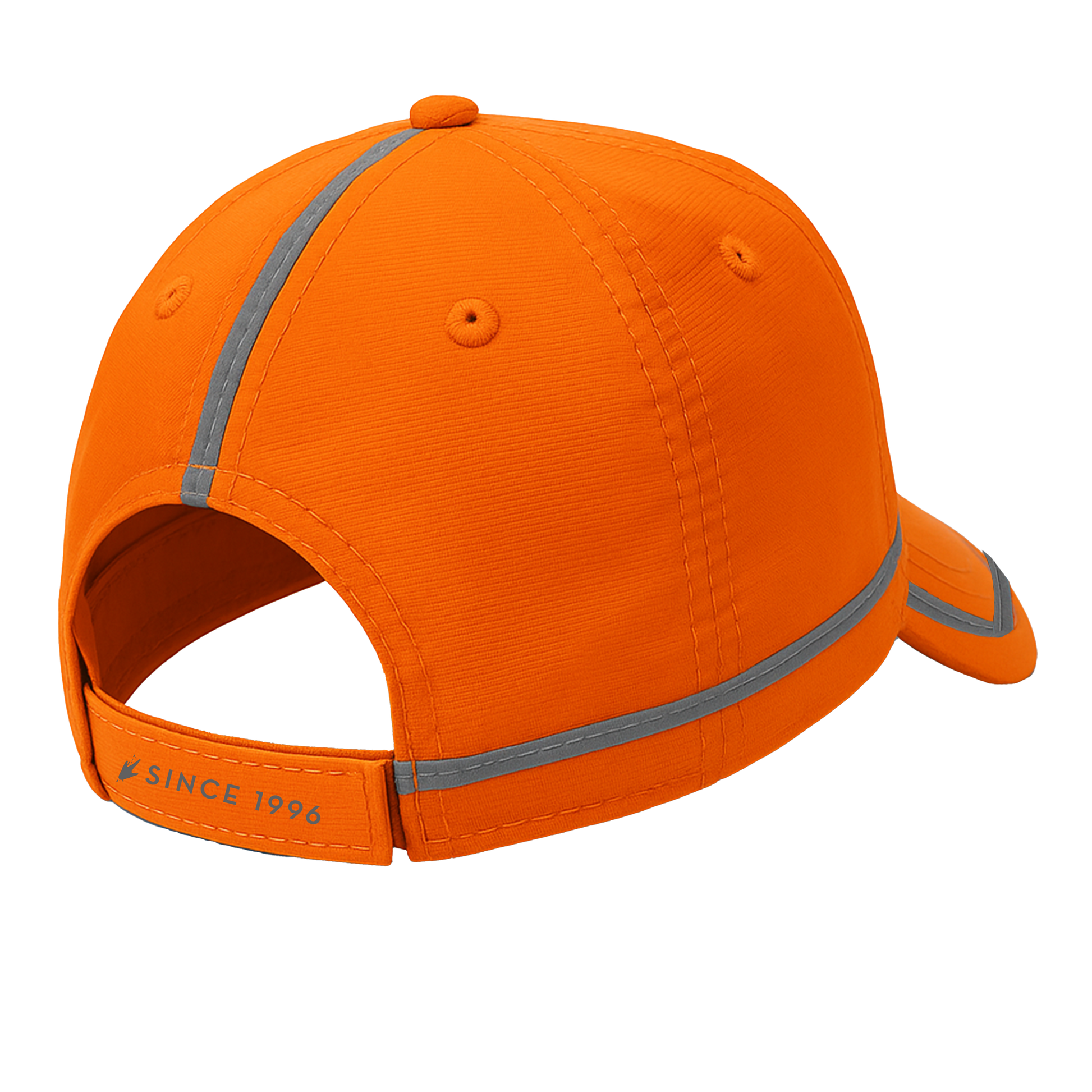 Orange cap with reflective straps on a white background
