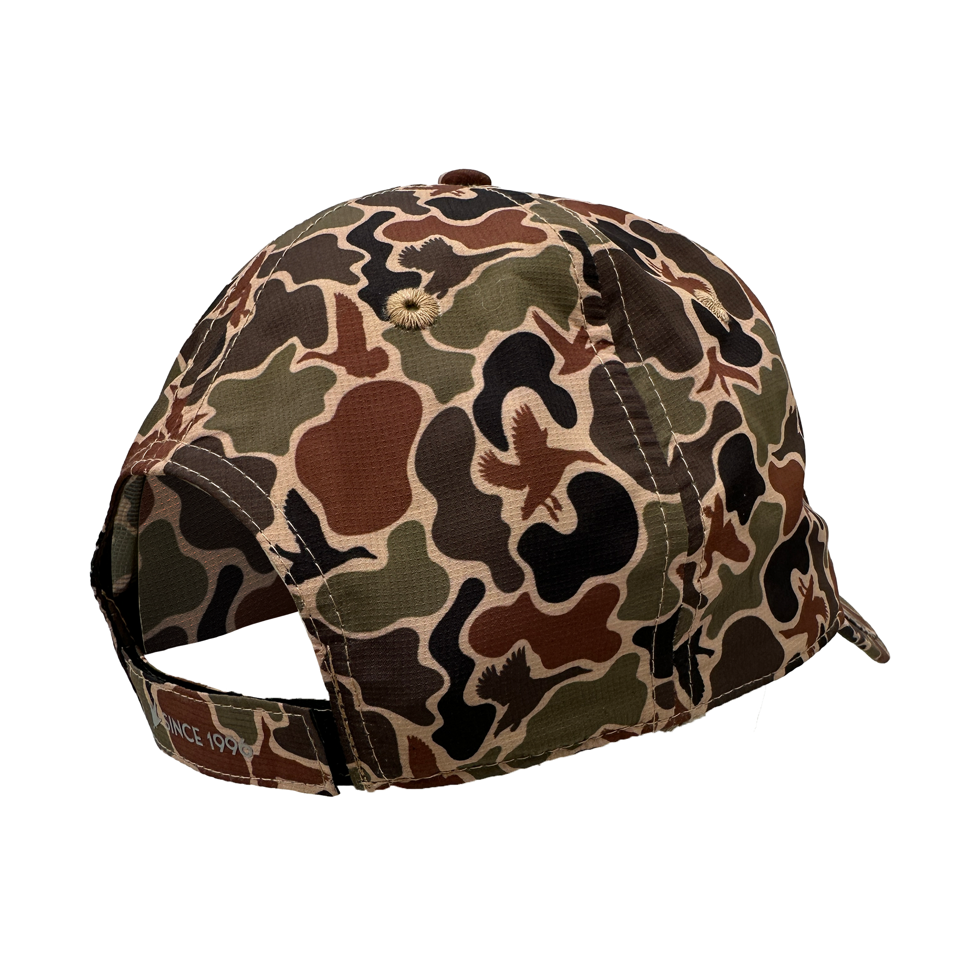Camouflage-patterned cap on a white background