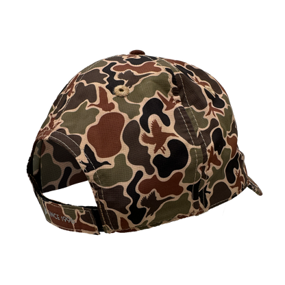 Camouflage-patterned cap on a white background