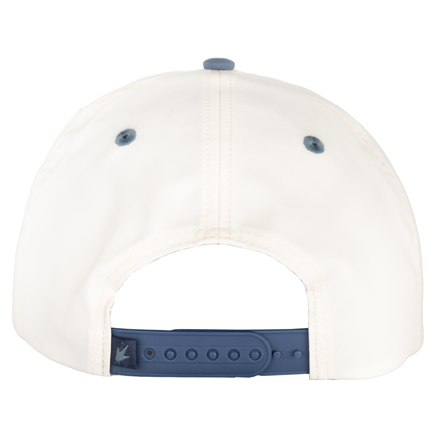 White cap with a blue strap on a white background
