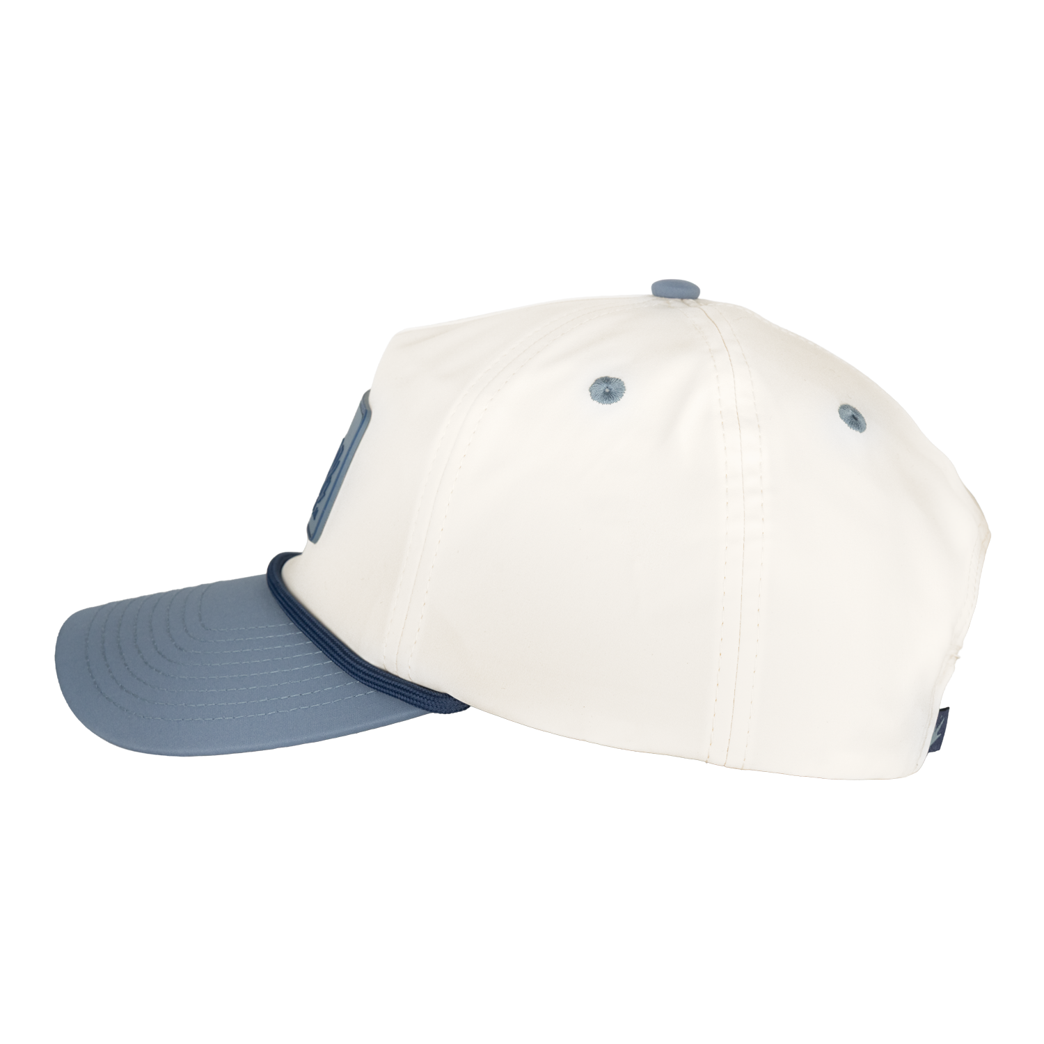 Two-tone cap with white front and blue hat on a white background