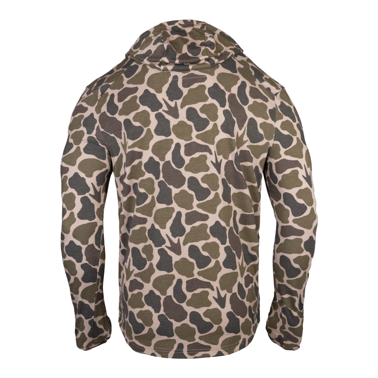 Camouflage-patterned hoodie on a white background