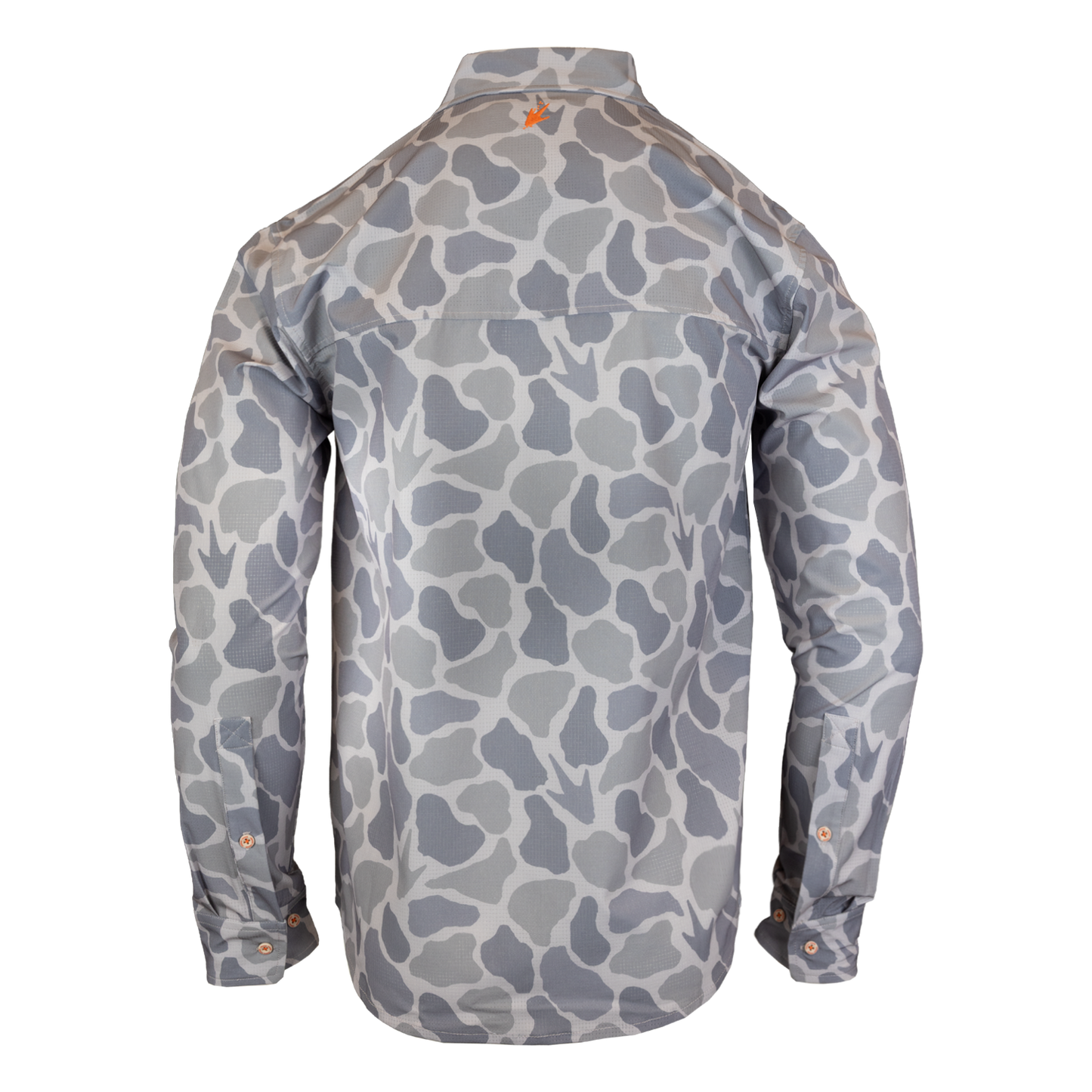 Camouflage-patterned shirt on a white background