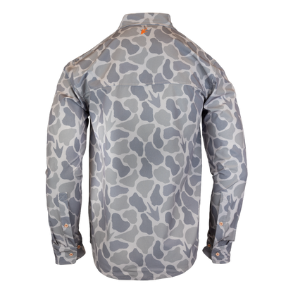 Camouflage-patterned shirt on a white background