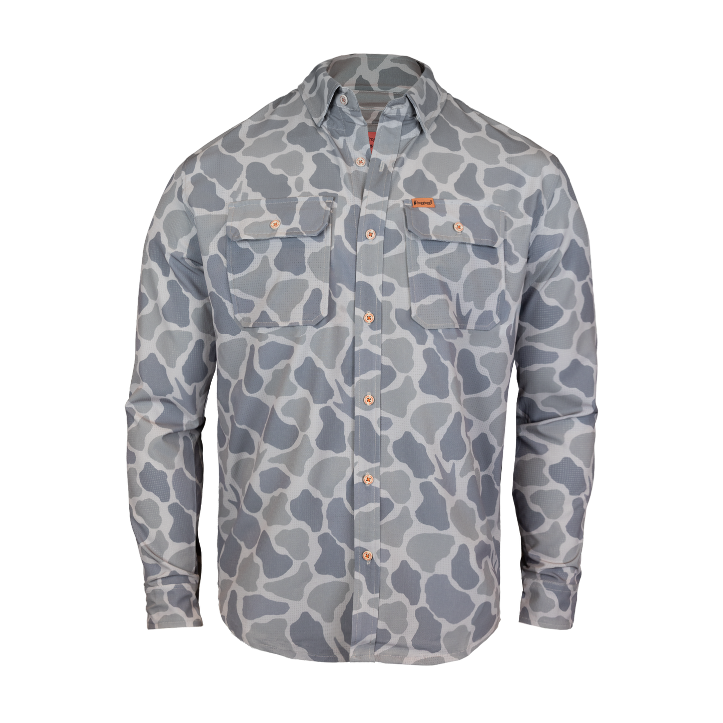 Camouflage-patterned shirt on a white background