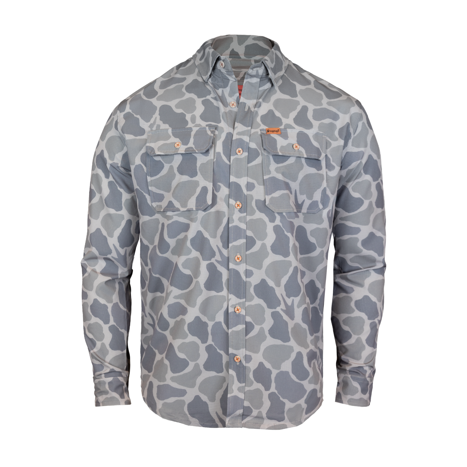 Camouflage-patterned shirt on a white background