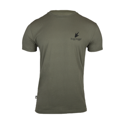 Green t-shirt with a logo on a white background