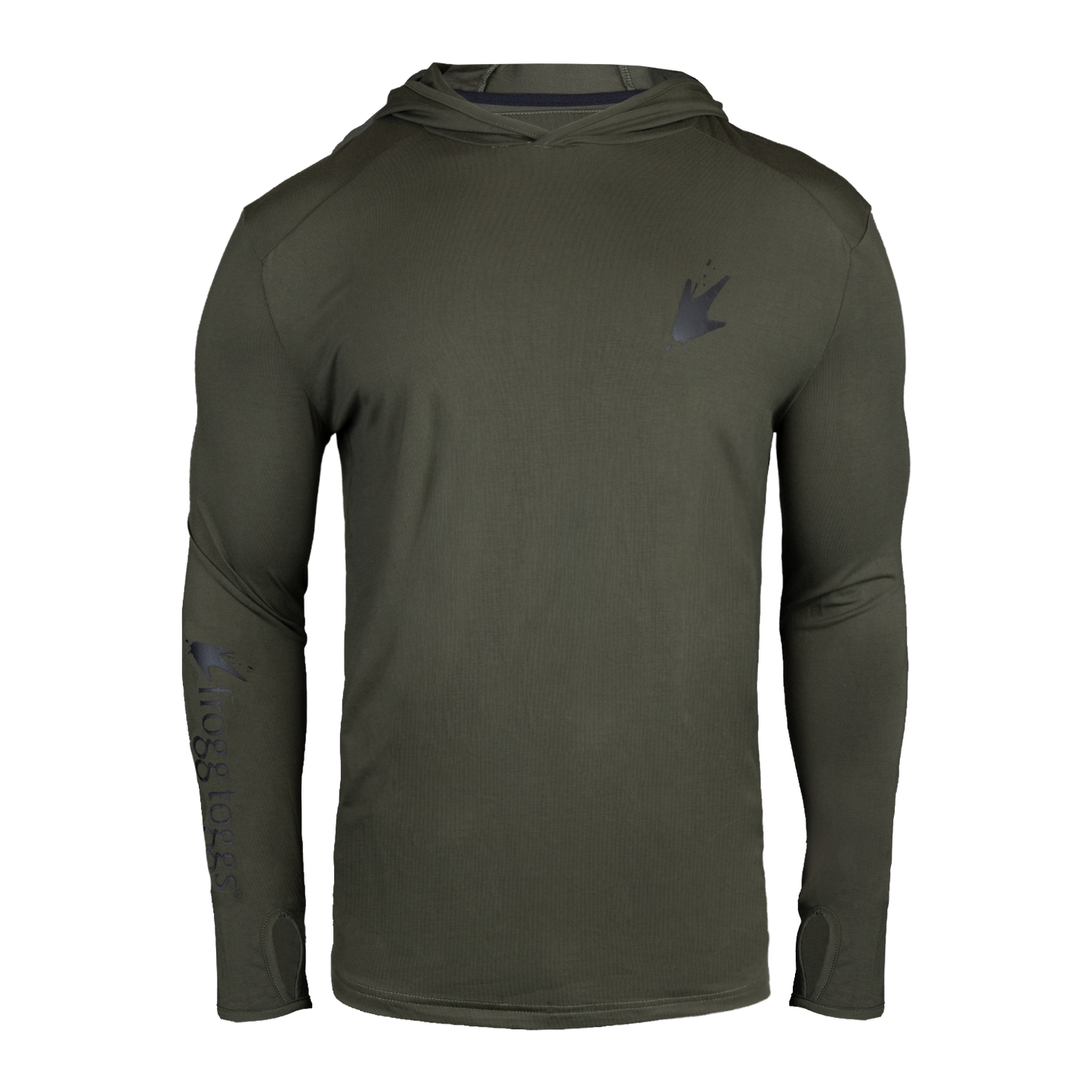 Green hoodie with a logo on a white background