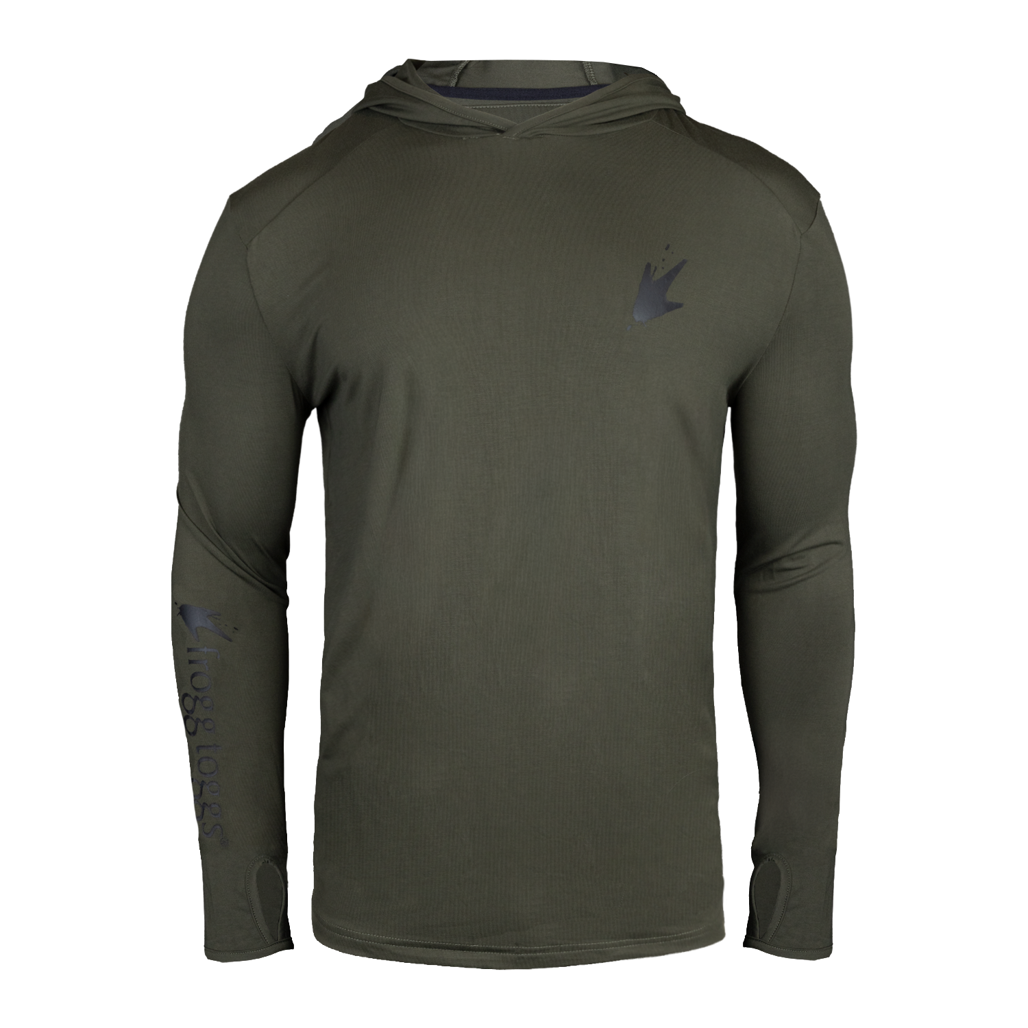 Green hoodie with a logo on a white background