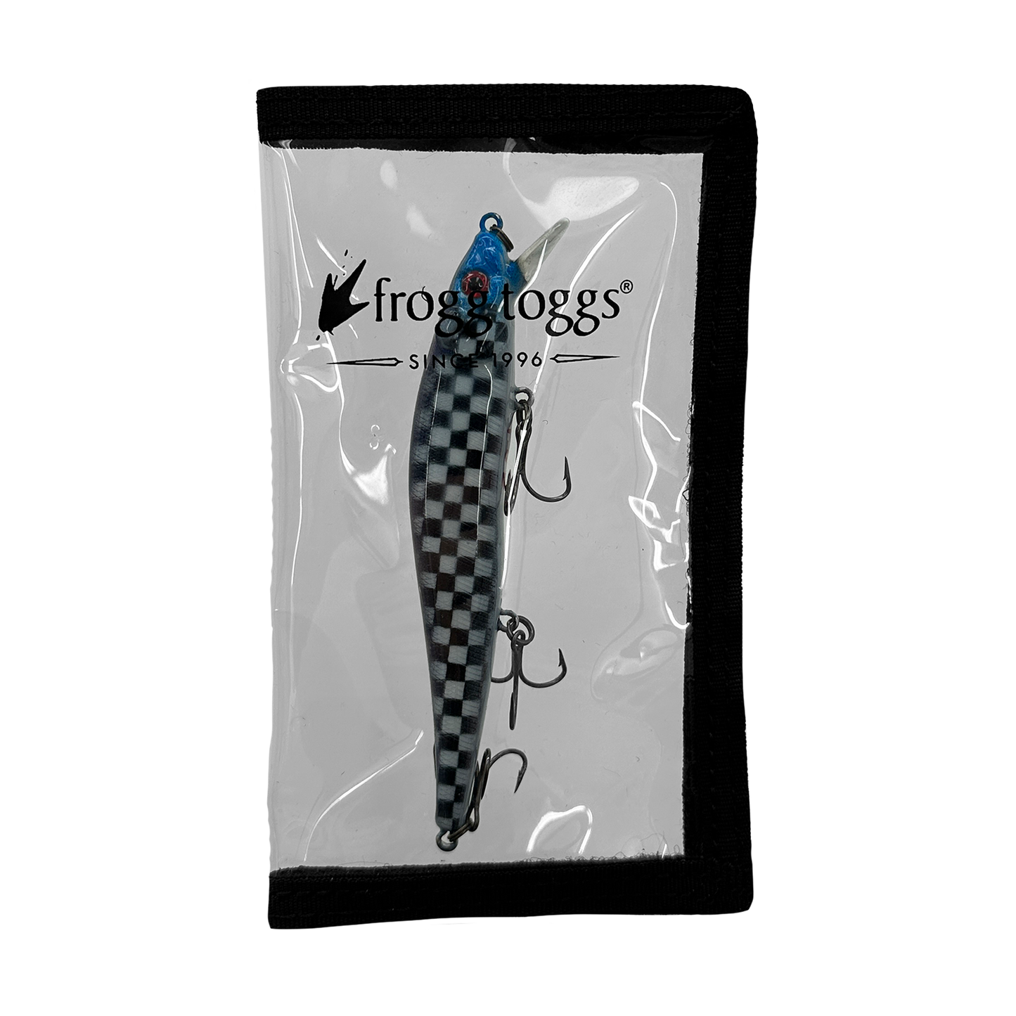 Frogg's fishing lure in clear packaging with brand logo.
