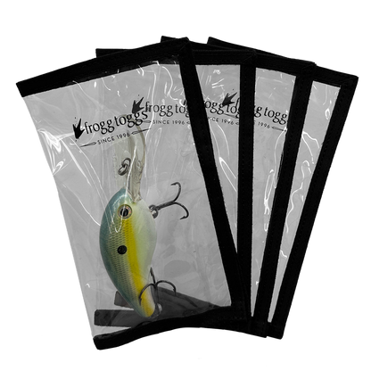 Pack of Frogg Toggs fishing lures in clear packaging on a white background