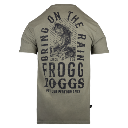 Green t-shirt with Frogg Toggs logo and text on the back